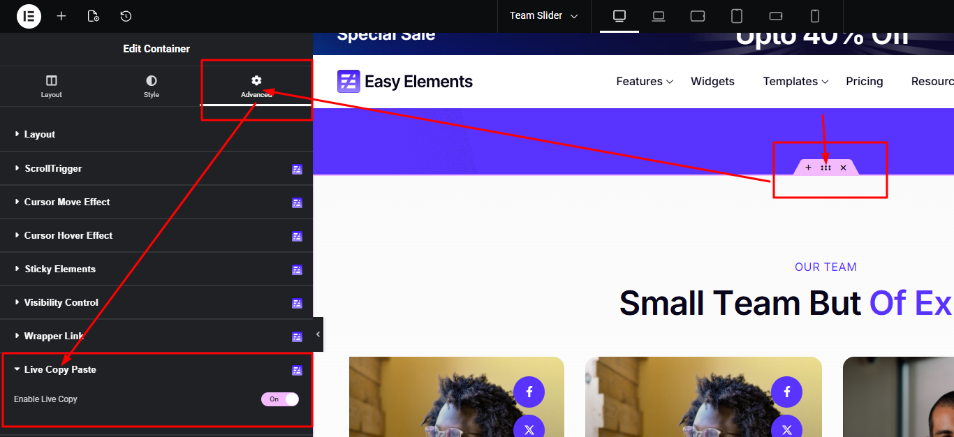 Live Copy - Easy Elements Elementor Addons Builder